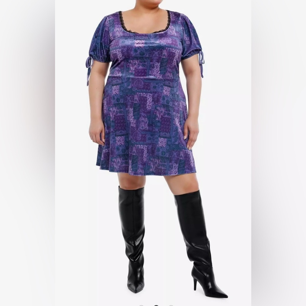 Hot Topic/Daisy Street Purple & Blue Patchwork Velvet Dress size 2 nwt